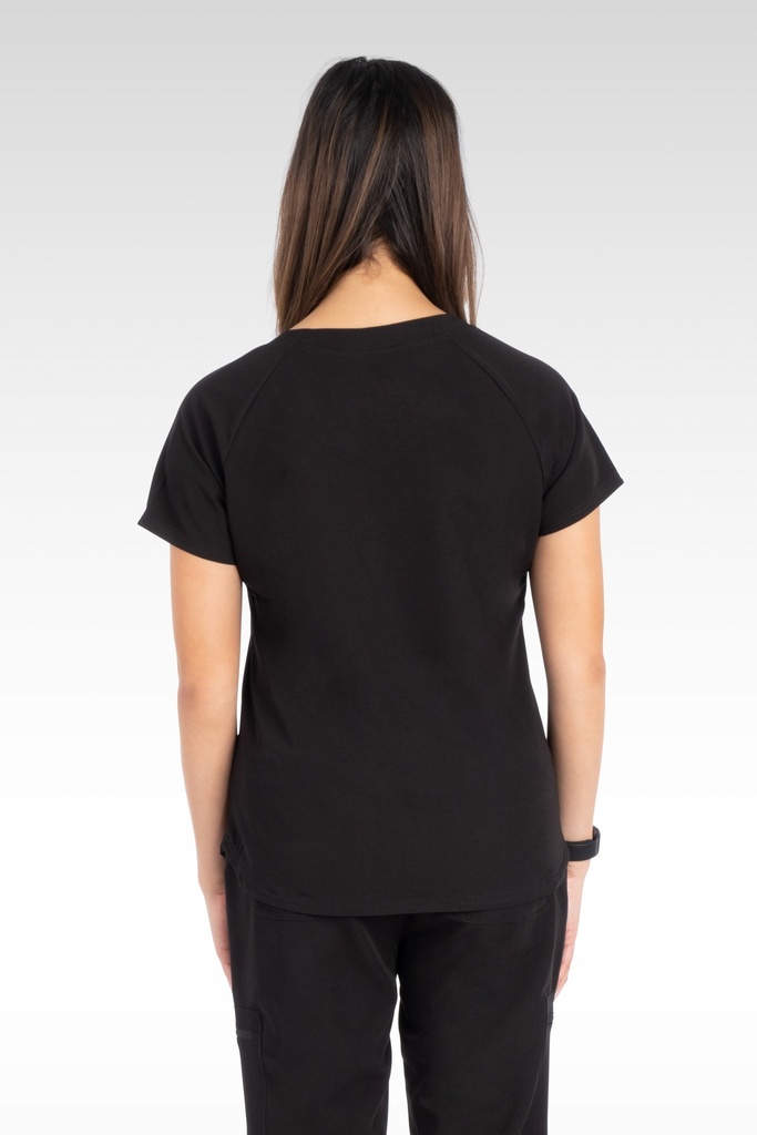 Bali Women's Top - Sporty V-Neck Raglan with 6 Pockets (14020) in Black with Back view