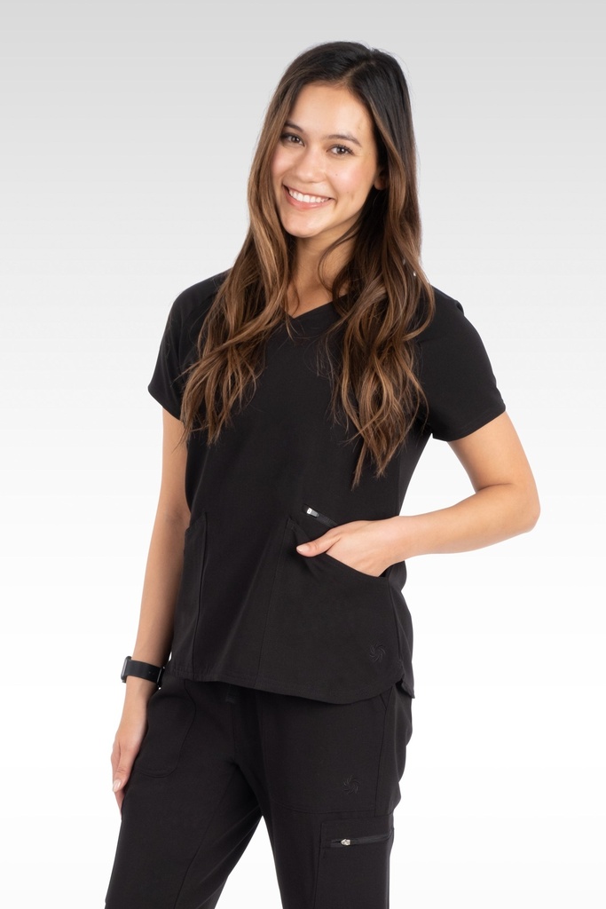 Bali Women's Top - Sporty V-Neck Raglan with 6 Pockets (14020) in Black with Right view
