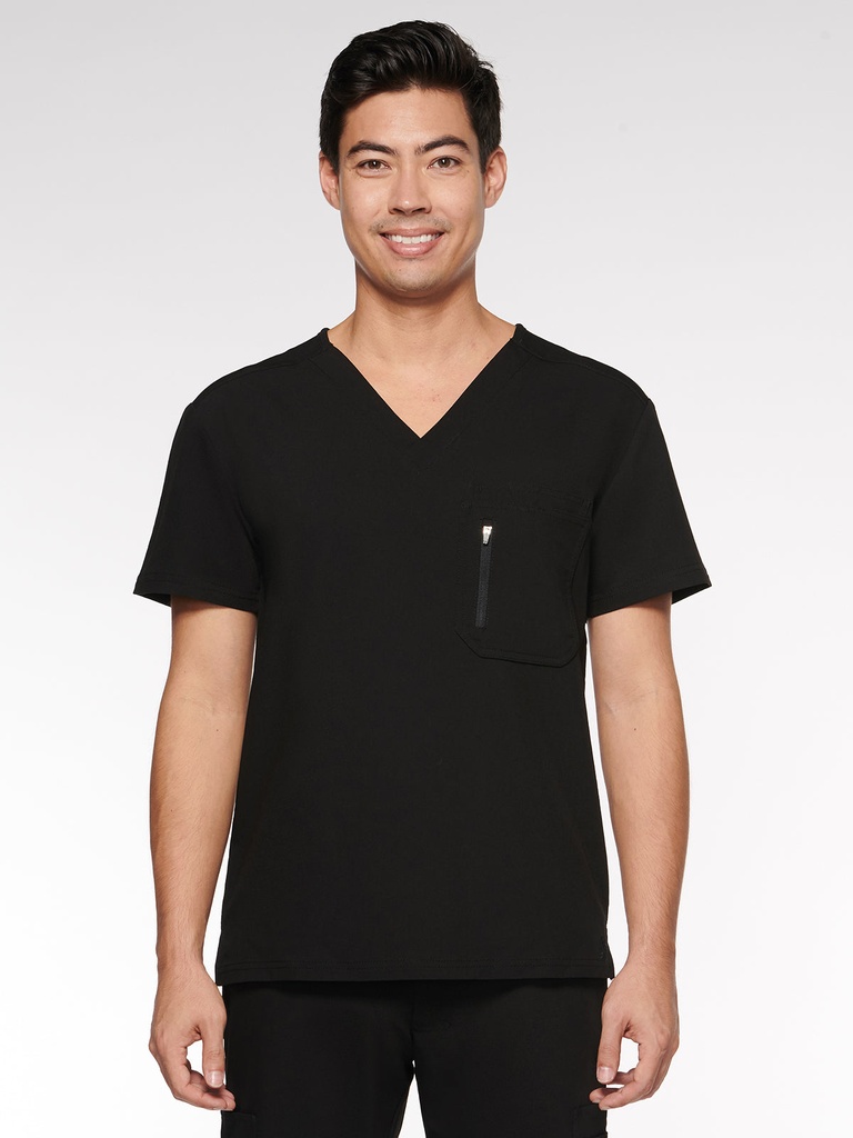 Caspian Men's Top Classic V-Neck with 4 Pockets (95001) in Black with Front view