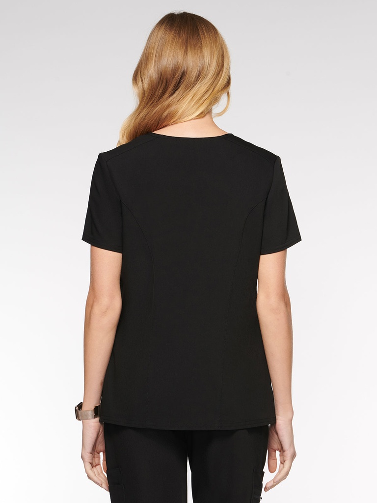 Coral Women's Top Mock Wrap with 6 Pockets (94003) in Black with Back view