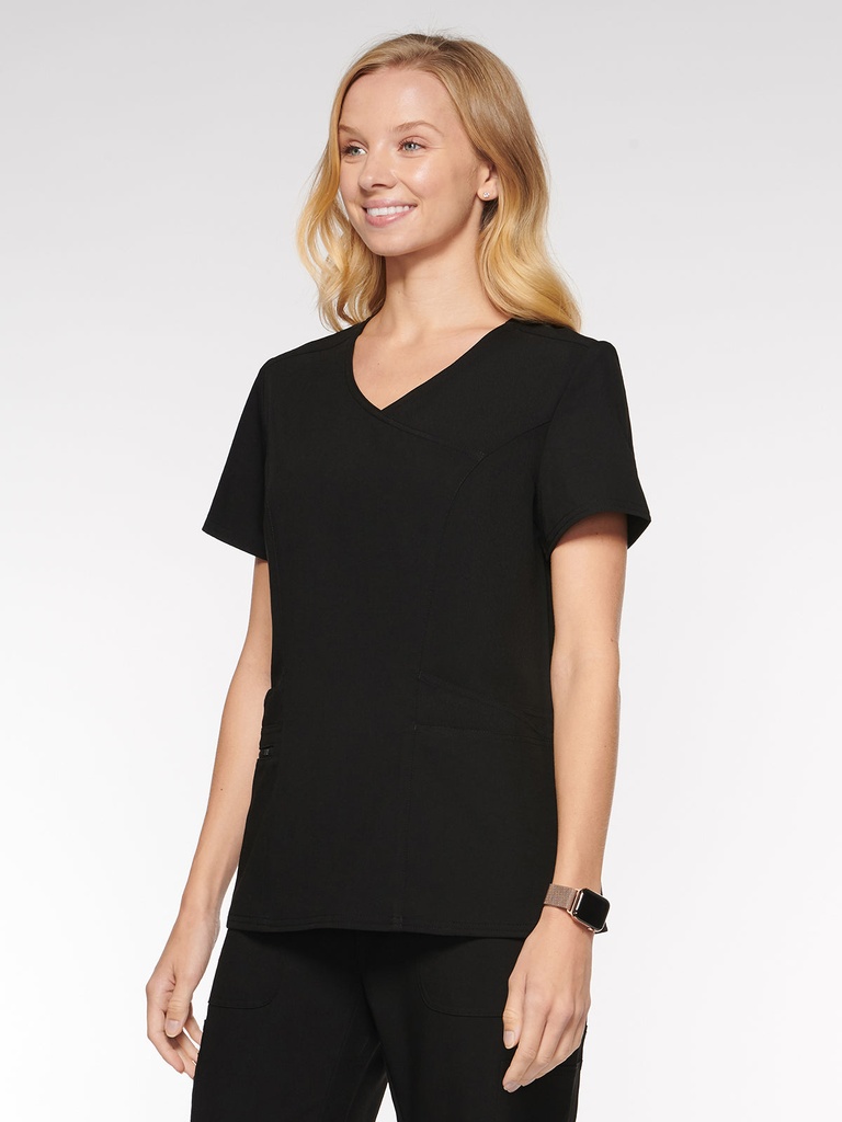 Coral Women's Top Mock Wrap with 6 Pockets (94003) in Black with Right view