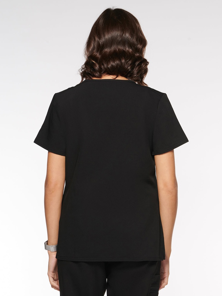 Kara Women's Top Rounded V-Neck with 4 Pockets (94002) in Black with Back view