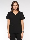 Kara Women's Top Rounded V-Neck with 4 Pockets (94002) in Black with Front view