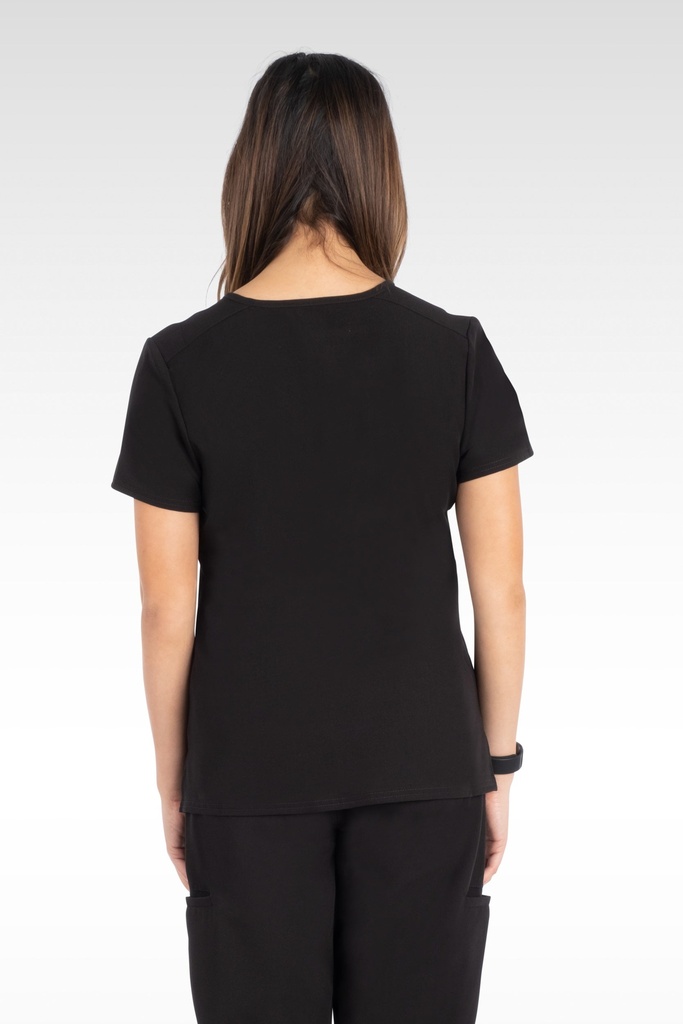 Lena Women's Top - V-Neck "Tuck-In" Top  with 1 Pocket (14010) in Black with Back view
