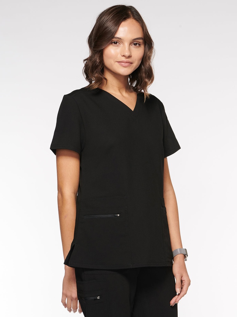 Nile Women's Top Classic V-Neck with 6 Pockets (94001) in Black with Left view