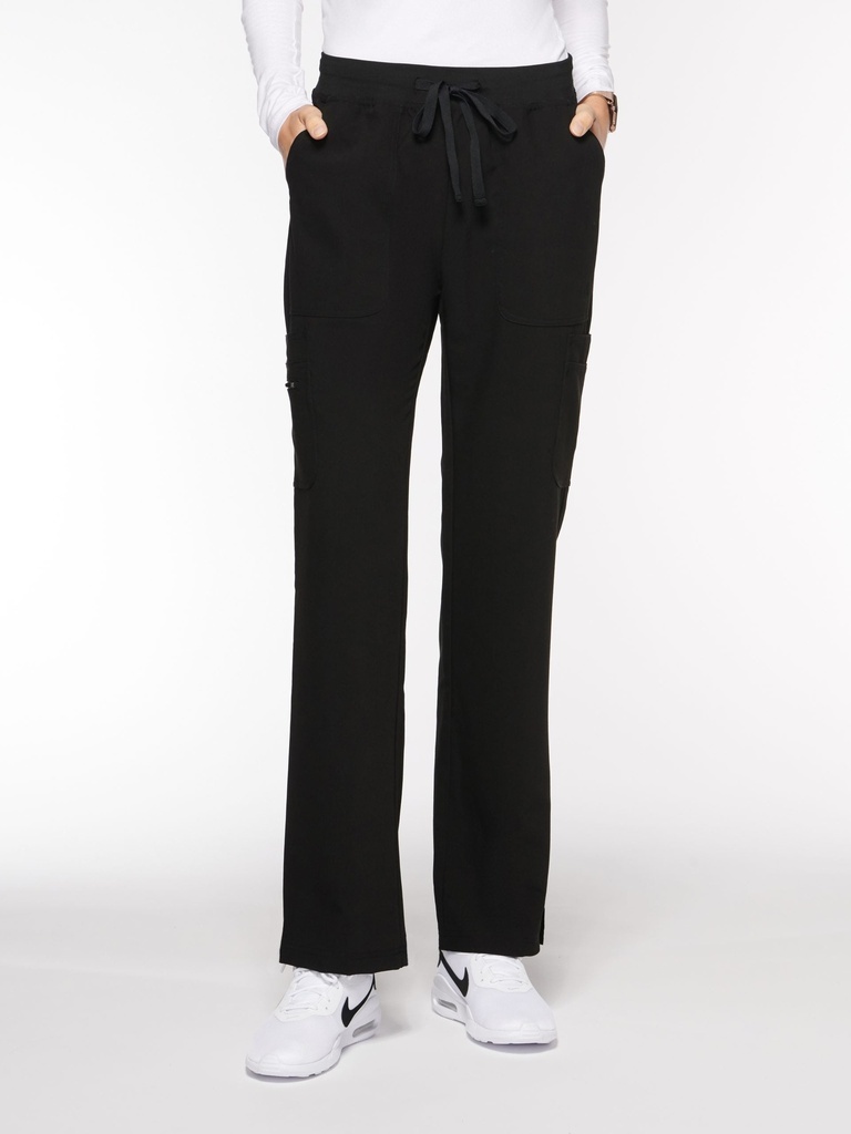 Pacific Women's Pant Yoga Pant with 9 Pockets - Petite (93002) in Black with Front view