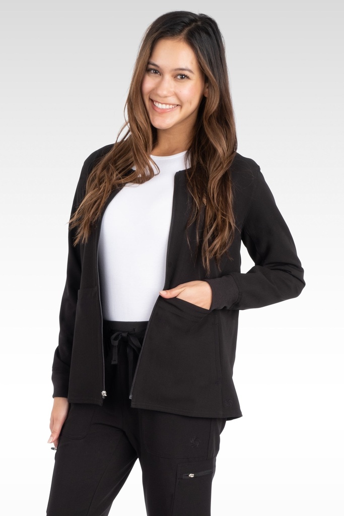 Tana Women's Jacket Round Neck Zipped with 4 Pockets (17050) in Black with Right view